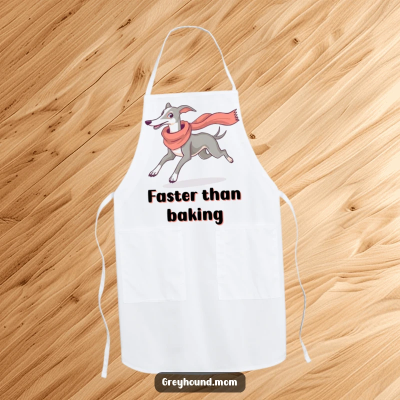 Funny Greyhound Scarf Apron: A dog wearing a scarf while cooking, a humorous and practical gift.