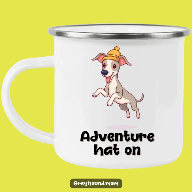 Funny Greyhound Hat Camping Mug - Outdoor Playful Leaper Coffee Cup Gift