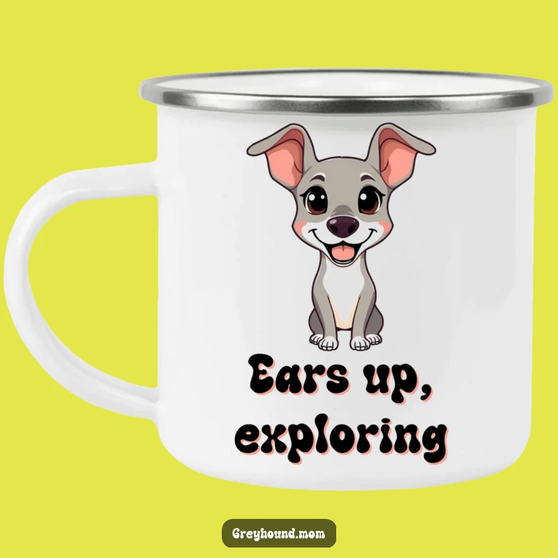 Funny Alert Greyhound Camping Mug - Outdoor Happy Dog Coffee Cup Gift