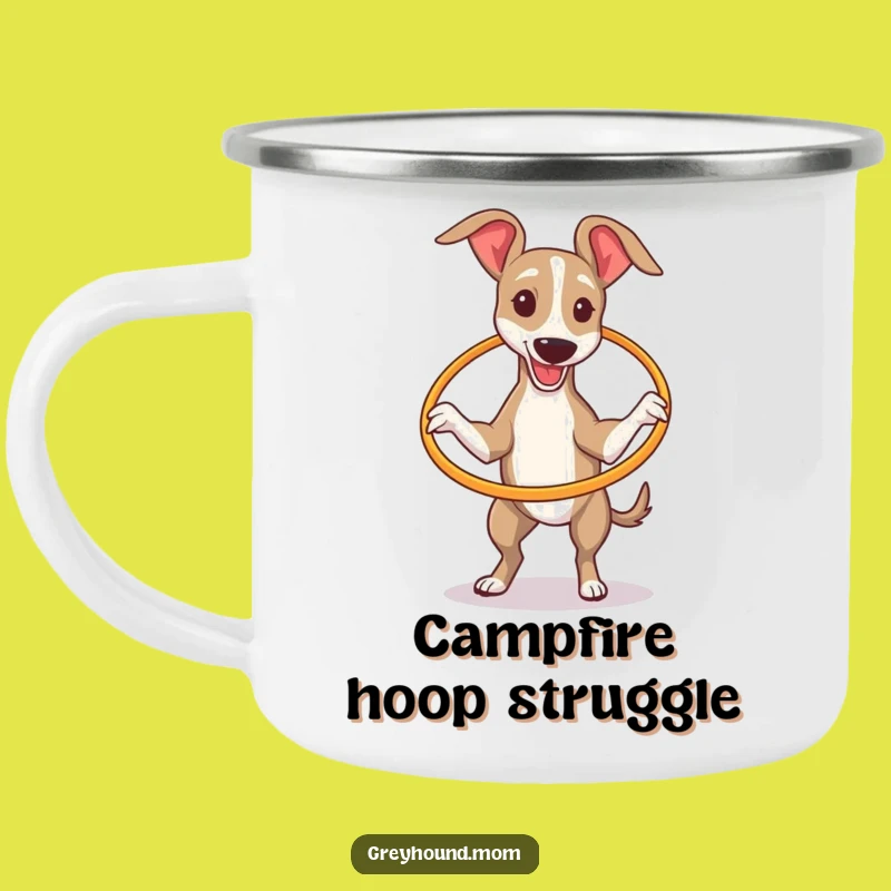 Funny Greyhound Camp Mug: Hula Hoop Adventures with Canine Charm Gift