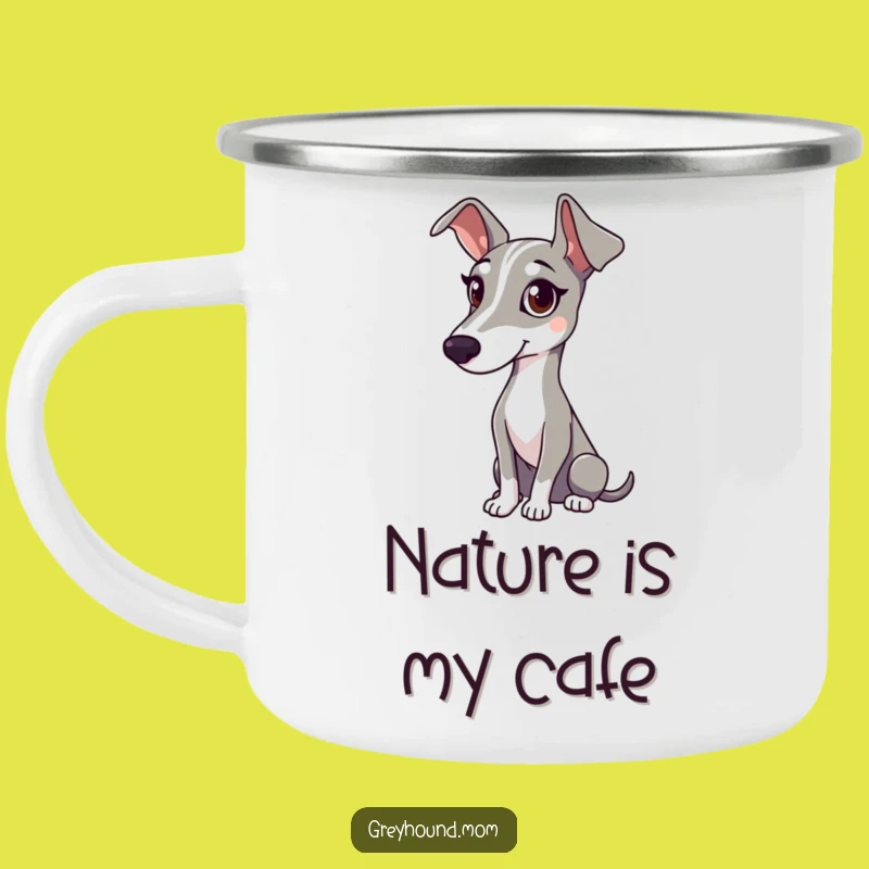 Funny Greyhound Gentle Camping Mug: Calm Companion for Adventures