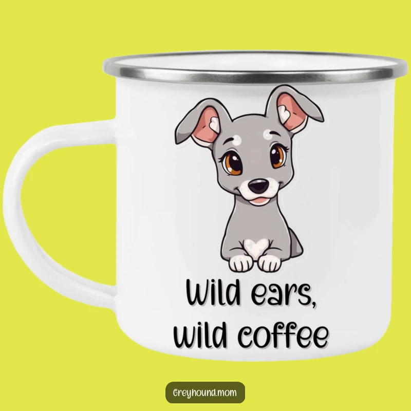 Funny Adventure Greyhound Camping Mug: Elegant Ears, Curious Sip - Outdoor Gift