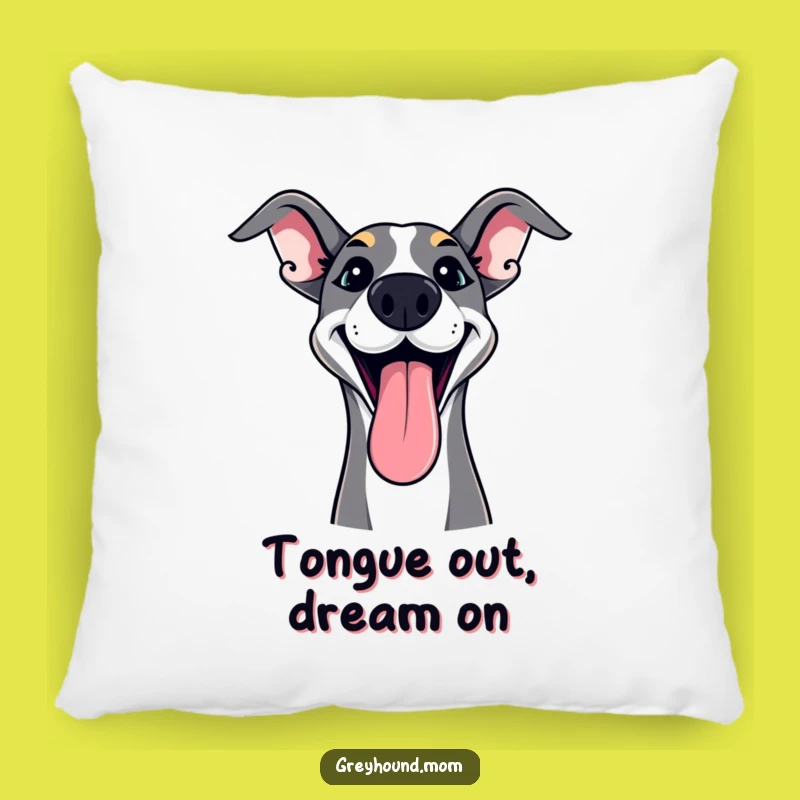 Funny Comfy Greyhound Pillow: Tongue Out Bliss - Adorable Dog Gift