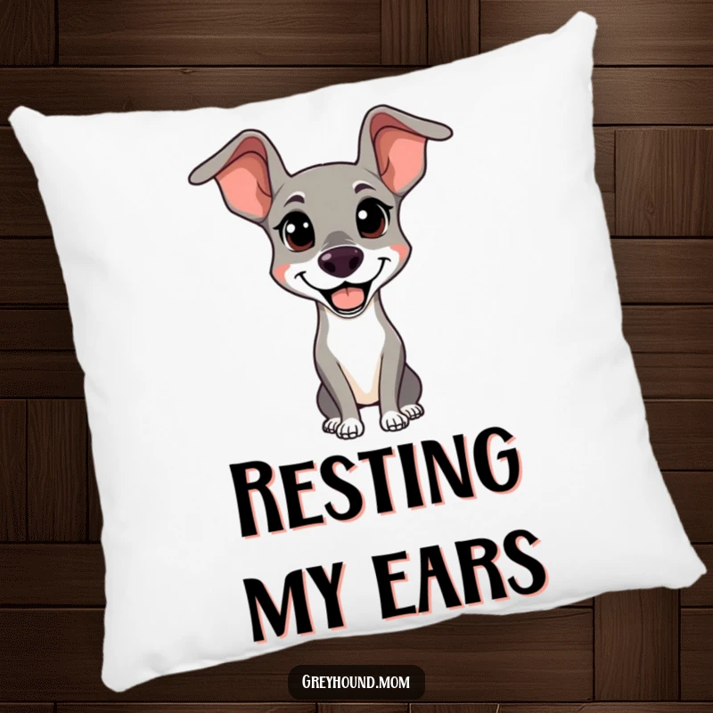 Funny Happy Greyhound Pillow: A soft cushion with an alert, happy dog, a cozy funny gift.