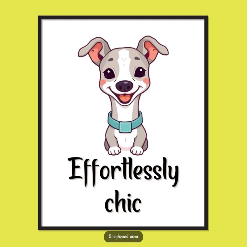 Funny Happy Greyhound Digital Art: Smiling Dog Print, Instant Funny Gift Download