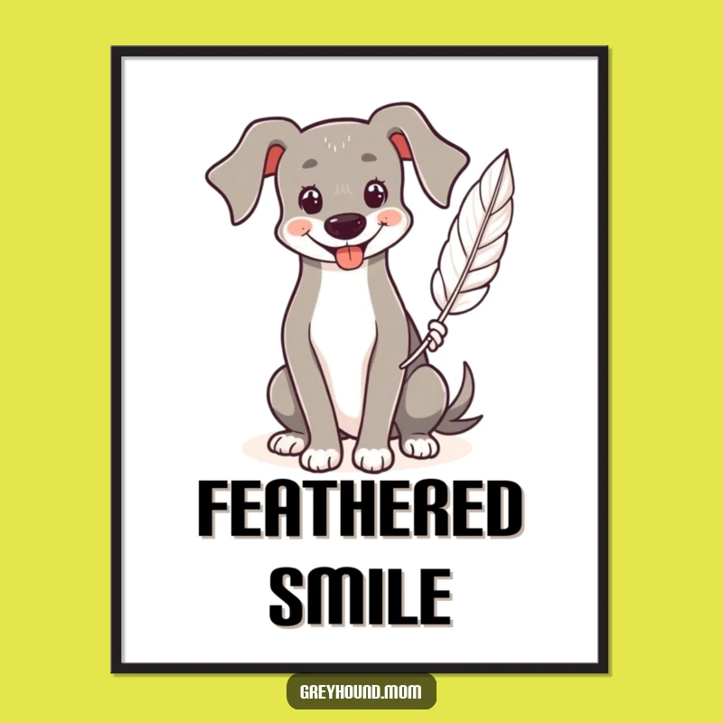 Funny Greyhound Digital Art: Smiling Feather Holder, Instant Gentle Art