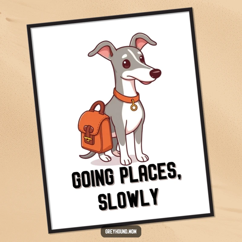 Funny Greyhound satchel digital art, a dog ready for an outing, instant download.