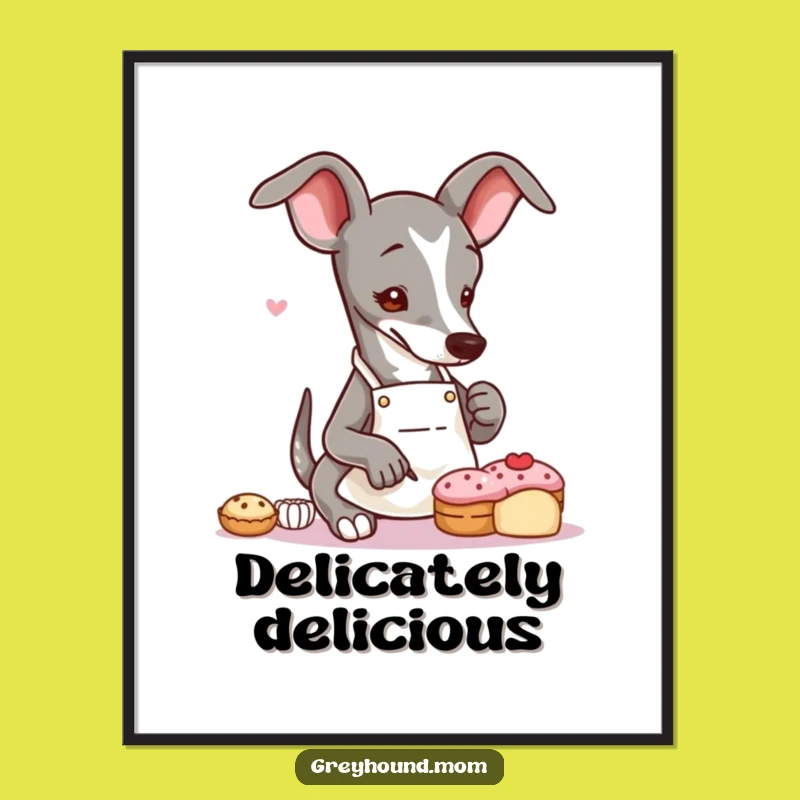 Funny Greyhound Baker Digital Print: Instant Pastry Art Download - Whimsical Wall Art Gift