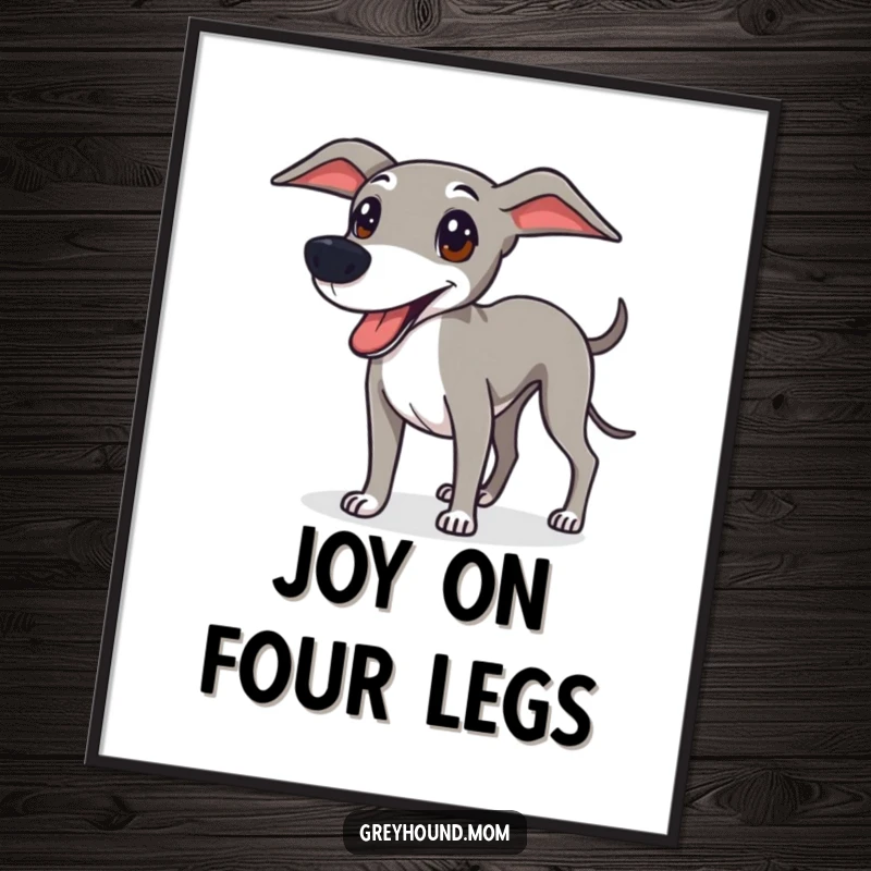 Funny Greyhound digital art print of a sleek dog looking ready for fun, offering an energetic and humorous visual for download.