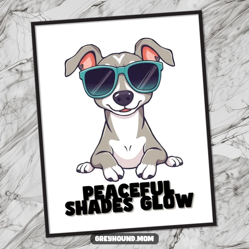 Funny Sunglasses Greyhound Digital Art: Printable art of a dog in shades, relaxing peacefully, a charming funny gift.