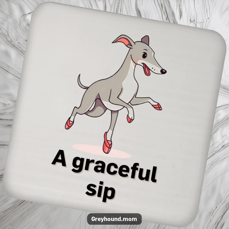 Funny Coaster: A Greyhound in ballet slippers attempts a pirouette, ready to guard your surfaces with comical elegance.