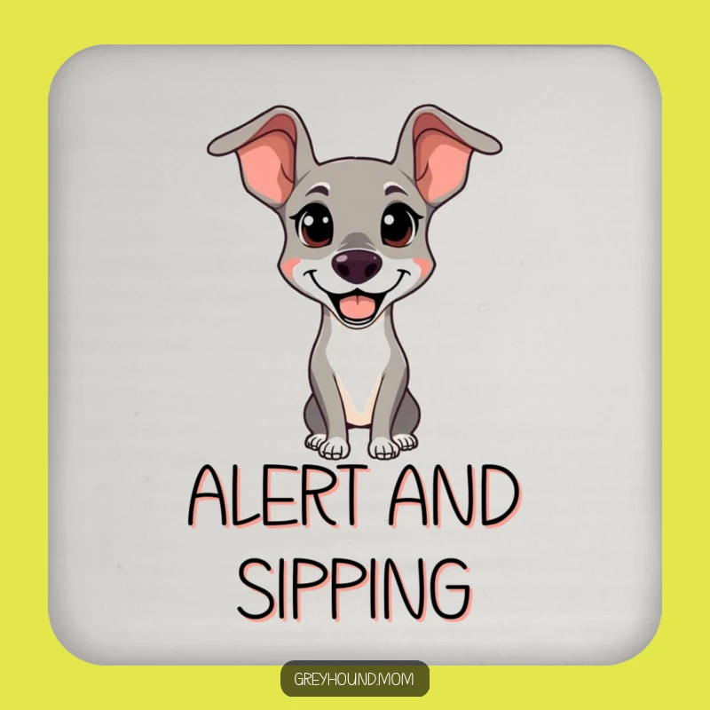 Funny Happy Greyhound Coaster Set - Alert Dog Drink Protection Gift