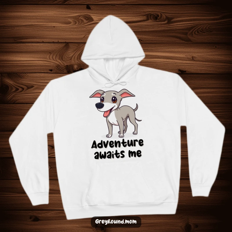 Funny Greyhound hoodie showing a sleek dog ready for fun, offering warmth and a humorous, energetic vibe.
