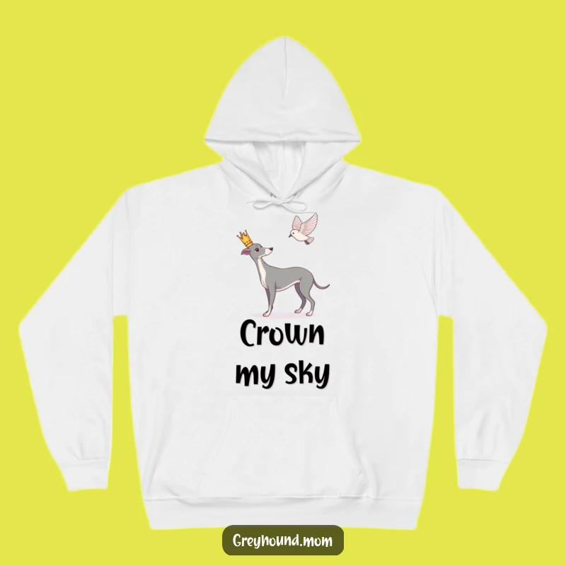Cozy Funny Greyhound Hoodie: Crowned Observer, Warm Regal Comfort