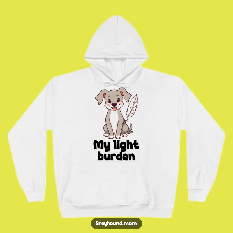 Cozy Funny Greyhound Hoodie: Smiling Feather Holder, Soft Comfort
