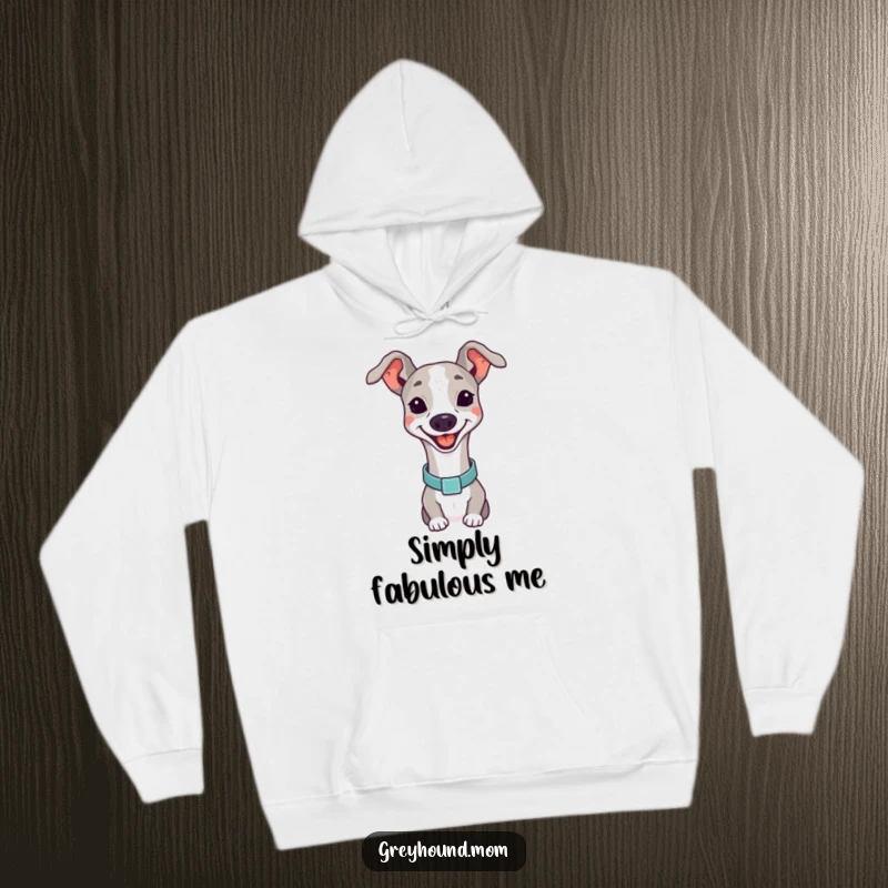 Funny Greyhound happy hoodie, a smiling dog with an elegant collar.