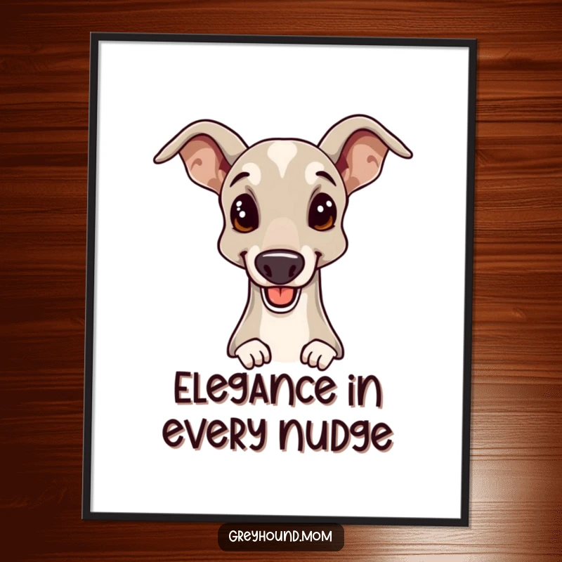 Funny Free Printable Greyhound wall art, an elegant dog offering a gentle, cheerful head nudge, adding sophistication.