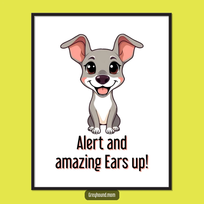 Free Printable Wall Art: Alert and Happy Greyhound, Funny Downloadable Decor for Cheerful Vibes