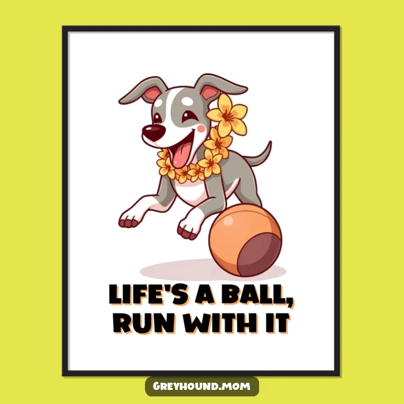 Free Printable Wall Art: Funny Greyhound Lei Runner, Quirky Dog Downloadable Art