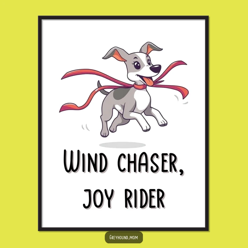 Free Printable Wall Art: Greyhound Ribbon Chase, Playful Energy, Downloadable Decor