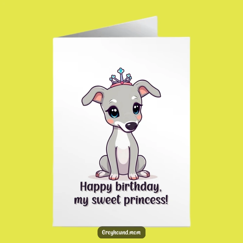 Free Printable Birthday Card: Elegant Greyhound Tiara, Funny Royal Dog Downloadable Gift