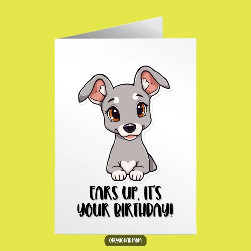 Free Printable Birthday Card: Funny Cute Greyhound Ears Design, Downloadable Gift
