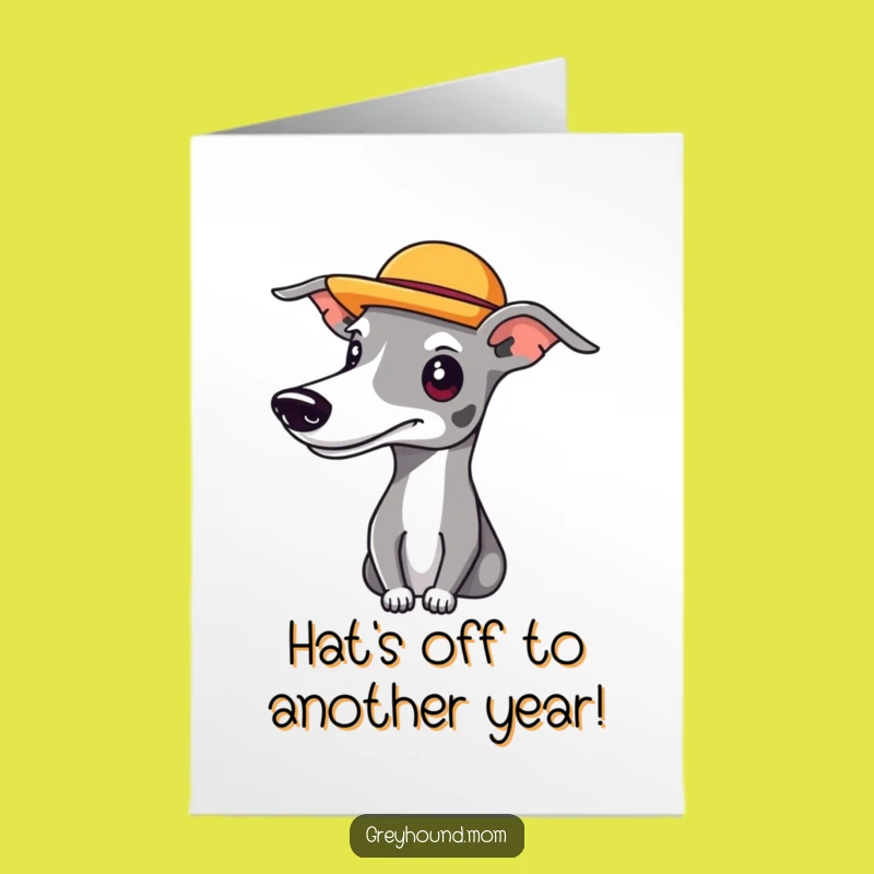 Free Printable Birthday Card: Jaunty Hat Greyhound Funny Downloadable Gift