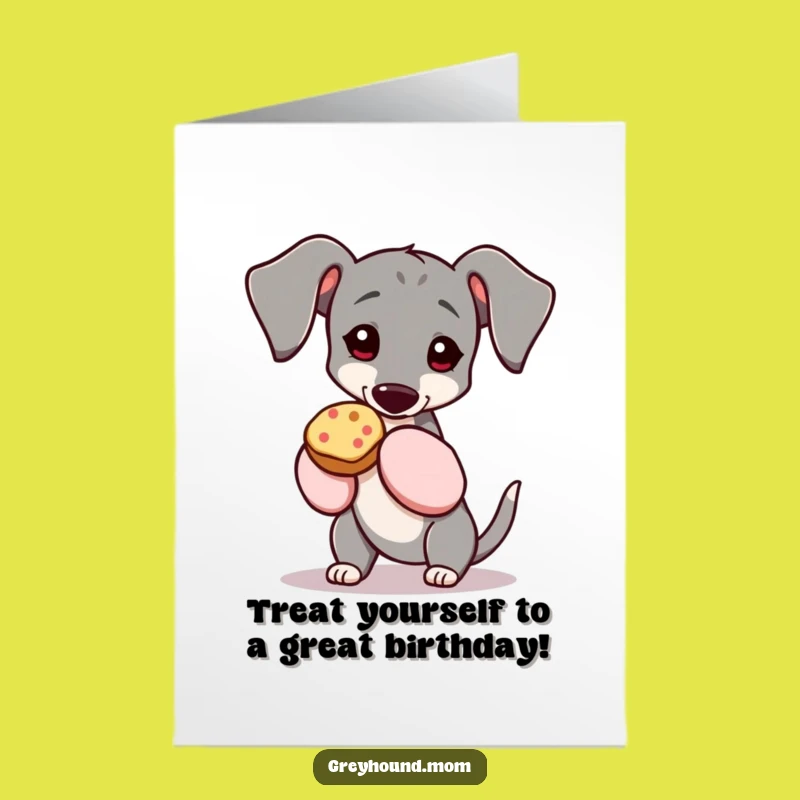 Free Printable Birthday Card: Oven Mitt Greyhound Treat, Funny Dog Downloadable Gift