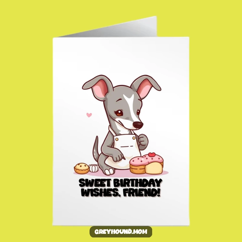 Free Printable Funny Birthday Card: Greyhound Baker Decorating - Sweet Downloadable Gift