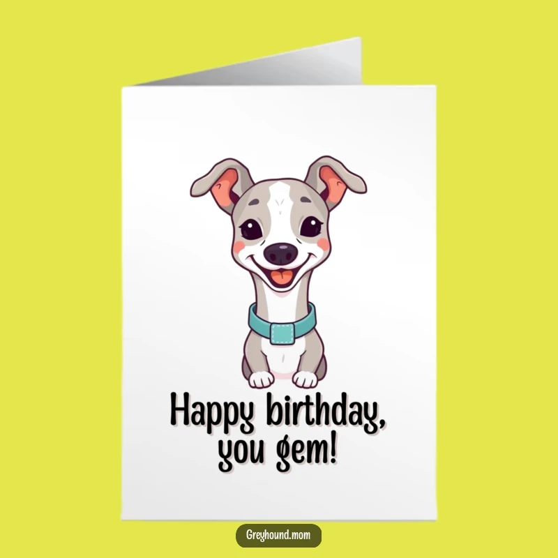 Free Printable Birthday Card: Happy Elegant Greyhound - Downloadable Gift