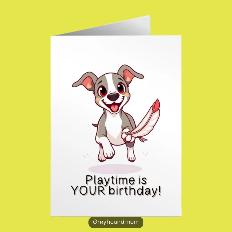 Free Printable Birthday Card: Eager Greyhound Playing for a Hilarious Celebration
