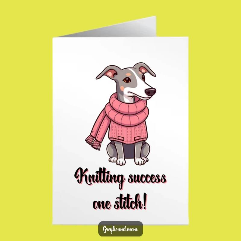 Free Printable Congrats Card: Cozy Knitted Greyhound, Funny Warm Downloadable Gift