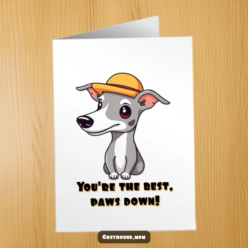Free Printable Congratulations Card: A playful Greyhound sports a jaunty hat, conveying congratulations with a whimsical touch.