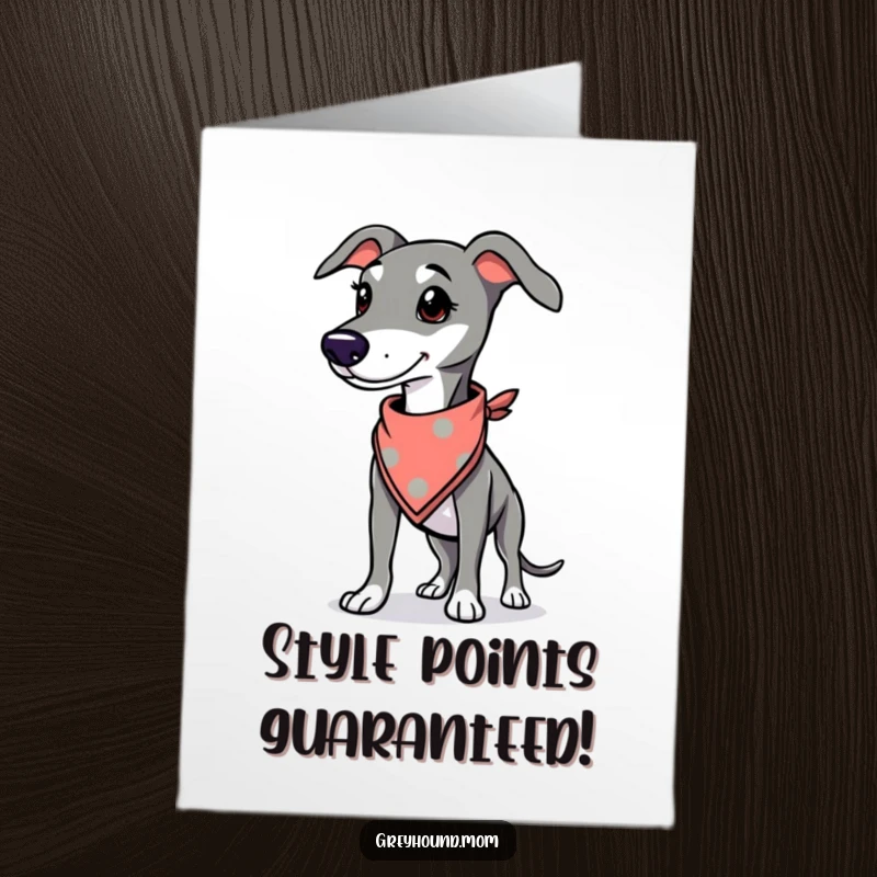 Funny Free Printable Congratulations Card: A Greyhound stands proudly, sporting a tiny, fashionable bandana.
