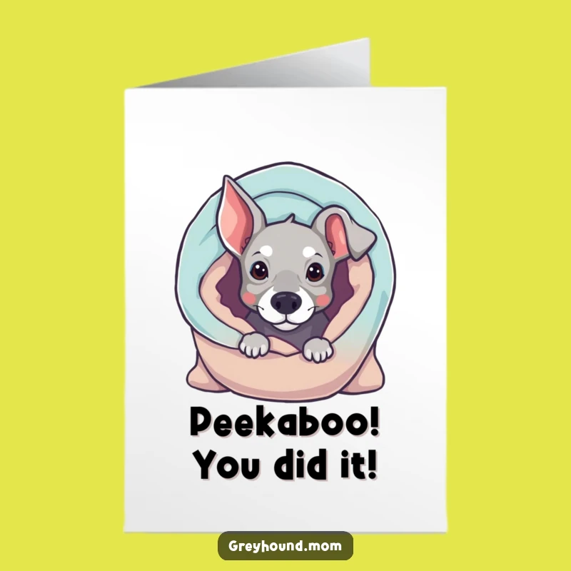 Free Printable Funny Greyhound Congrats Card: Curious Dog Peeking, Best Downloadable Gift