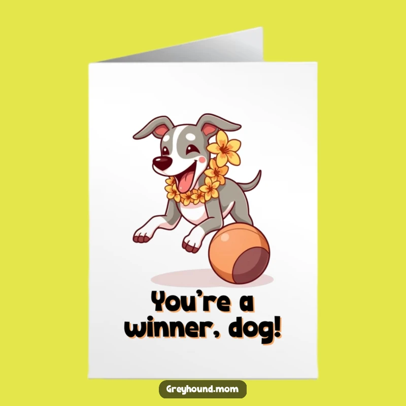 Free Printable Congrats Card: Joyful Greyhound Lei Runner, Fun Downloadable Gift
