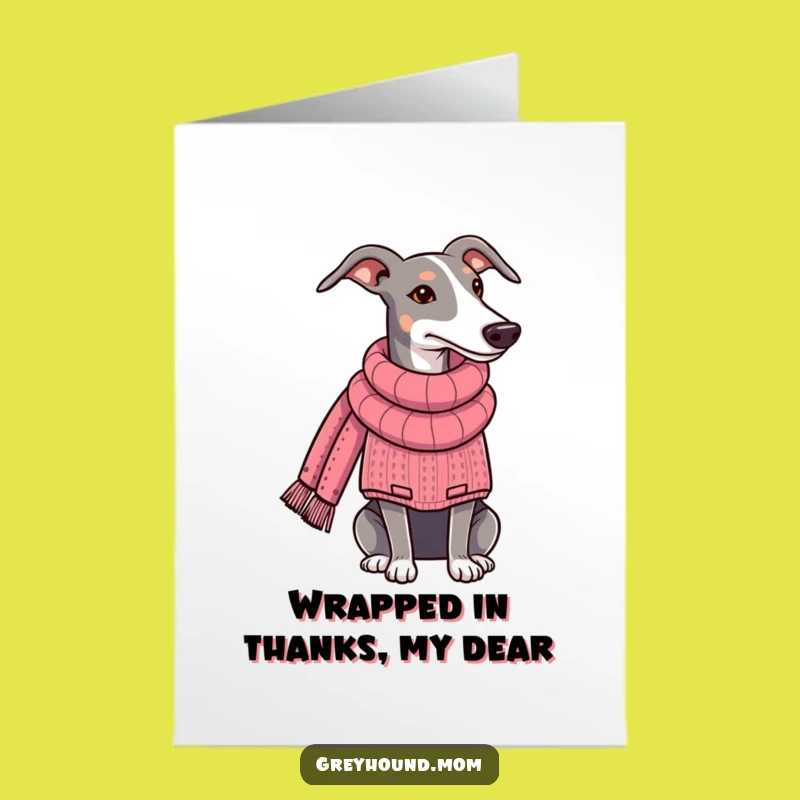 Free Printable Thank You Card: Cozy Greyhound Knits Scarf, Funny Warm Downloadable Gift