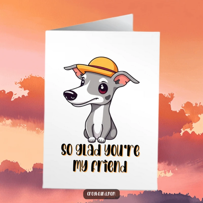 Funny Free Printable Thank You Card: A Greyhound wearing a jaunty hat offers a playful, grateful expression.