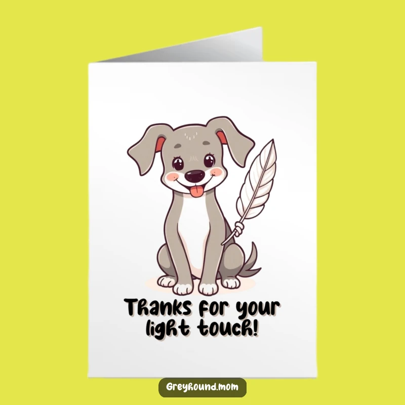Free Printable Thank You Card: Smiling Greyhound Feather Holder Downloadable