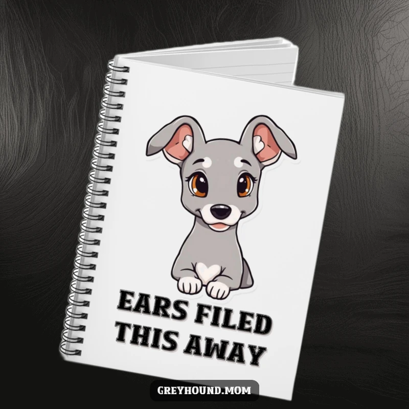 Funny Greyhound Notebook with elegant ears and a curious expression, perfect for journaling and gifts.