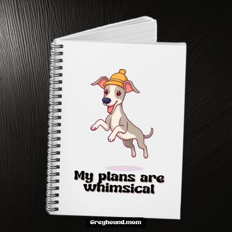 Funny Greyhound Hat Notebook: Journal featuring a dog in a hat leaping, ideal funny gift for writers.