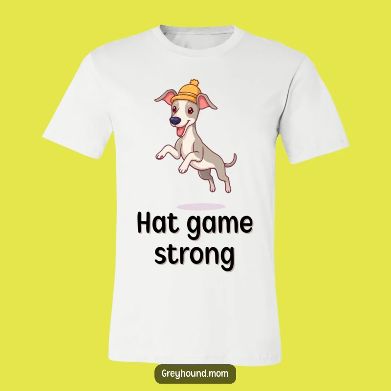 Funny Greyhound Hat T-Shirt - Playful Leaper Tee, Whimsical Dog Lover Gift