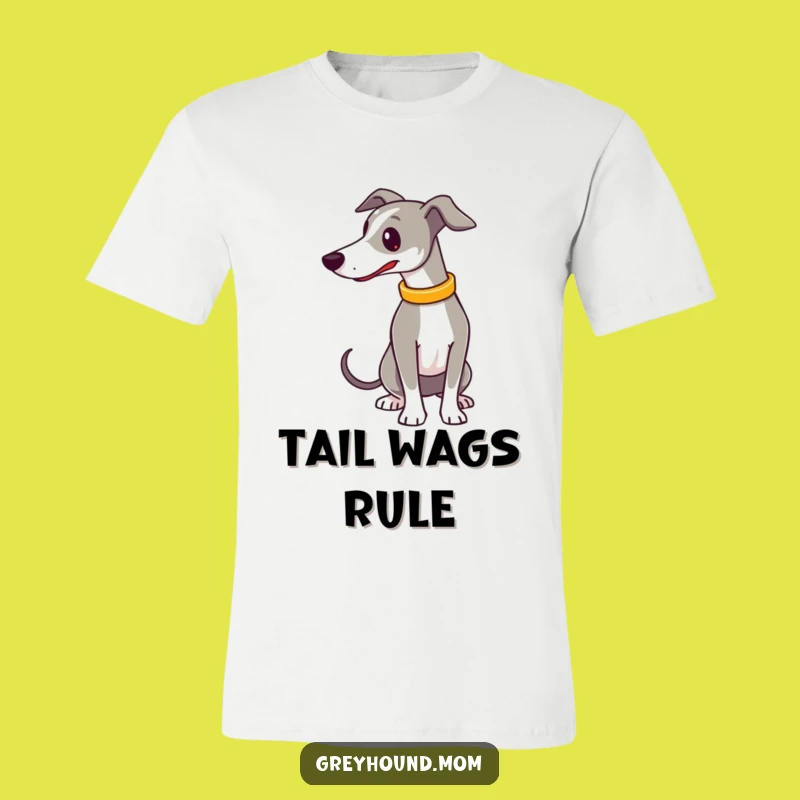 Funny Greyhound Tail Wag T-Shirt: Joyful Dog Wearing Collar Tee