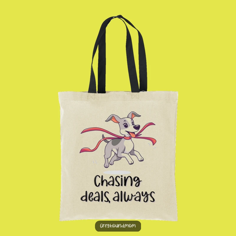 Funny Action Greyhound Tote Bag: Ribbon Chase Style - Ideal Activity Gift