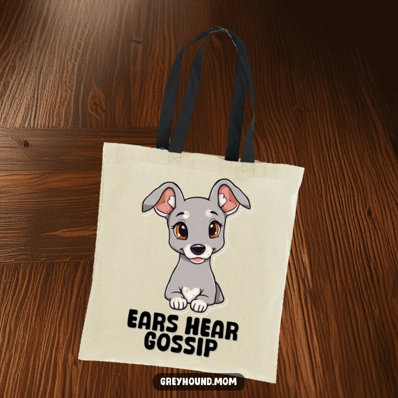 Funny Greyhound Tote Bag with elegant ears and a curious expression, a stylish and humorous gift.